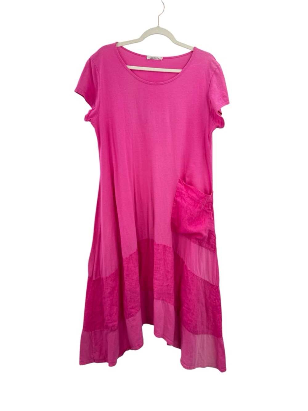 Italian Pink Linen Blend Lagenlook Midi Dress Asymmetrical Pocket Boho Tunic - Picture 2 of 11